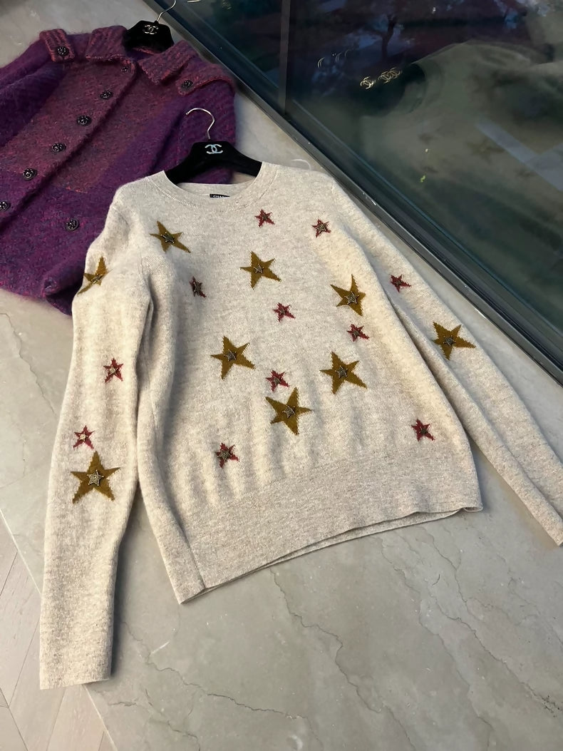 Chanel 2014 star ecru sweater