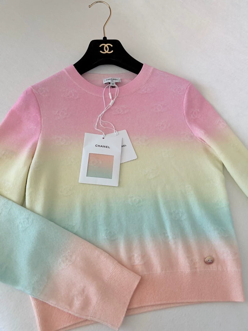 Chanel 24C Rainbow Double C Knit Sweater
