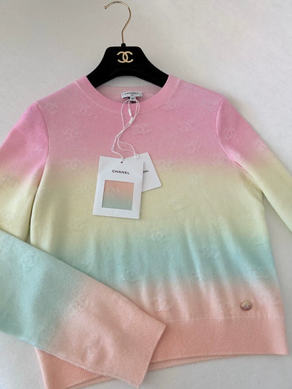 Chanel 24C Rainbow Double C Knit Sweater
