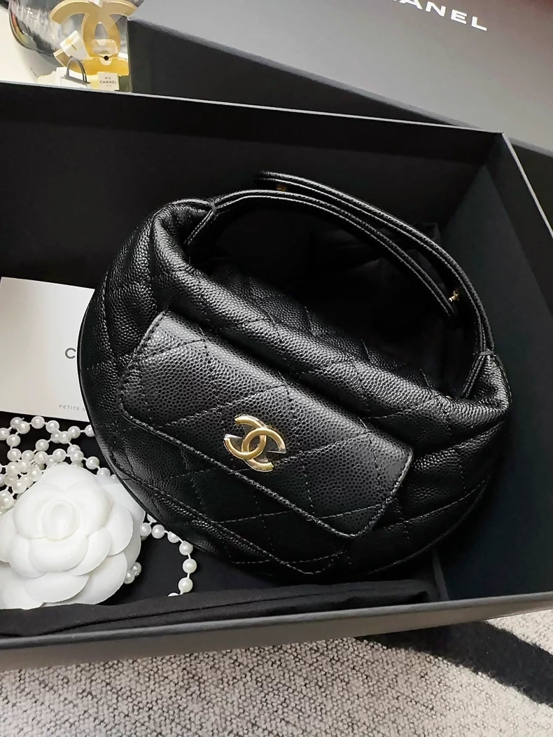Chanel 23B black and gold crescent moon handbag