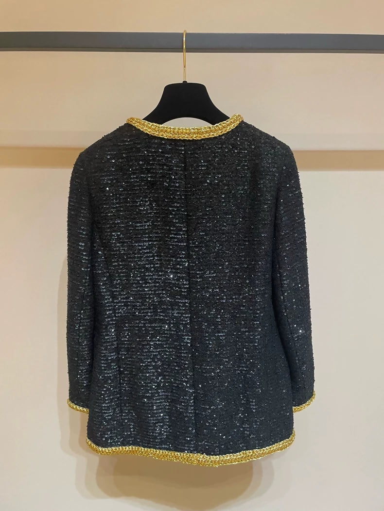 Chanel 22SS black and gold sequined jacket