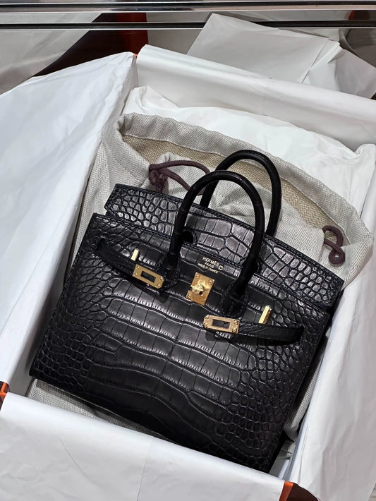 Hermes Birkin 20 black matte Alligator leather gold hardware