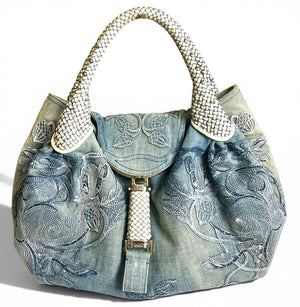 Vintage Fendi 2006 SS Limited Edition Blue Denim Squirrel Embroidered Spy Bag