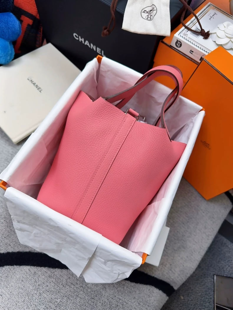 Hermes Picotin 18 lipstick red rose Togo leather palladium hardware