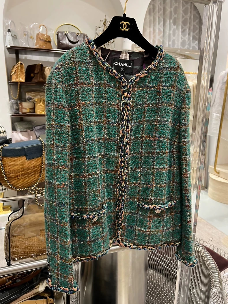 Chanel 23A Green Tweed Jacket