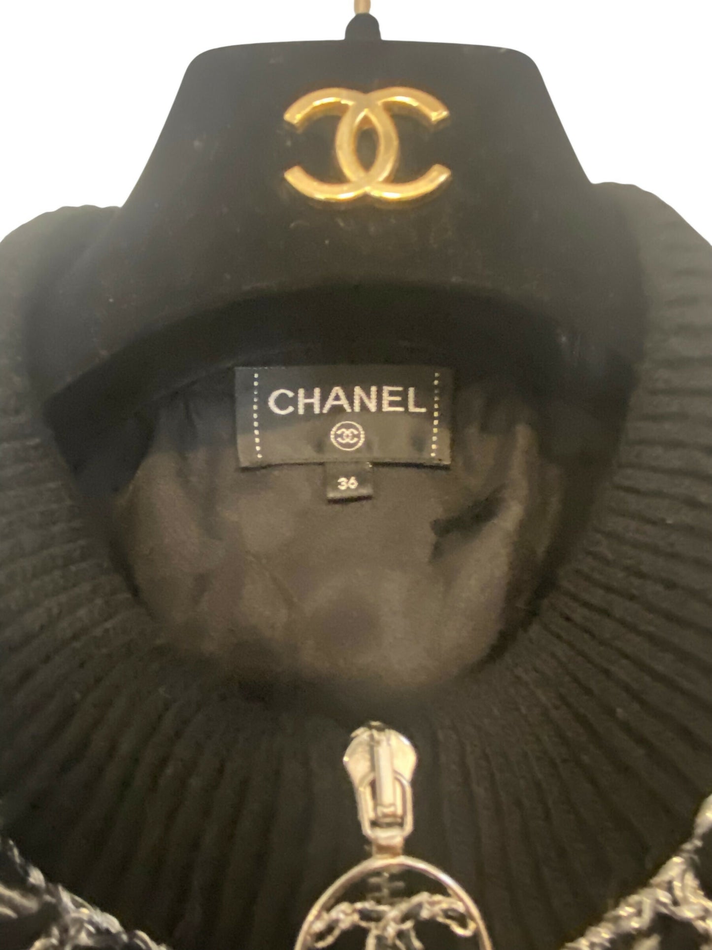 CHANEL 19B Black Alpaca CC Zipper Bomber Jacket Coat FR 36