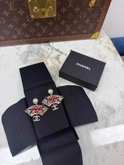 Chanel 25A Pearl Camellia Double C Earrings