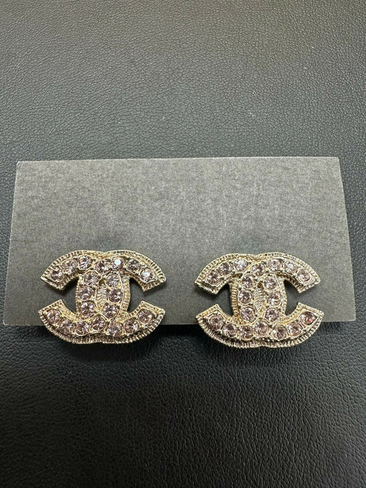 Chanel Vintage 2008 Rhinestone Light Pink Stud Earrings