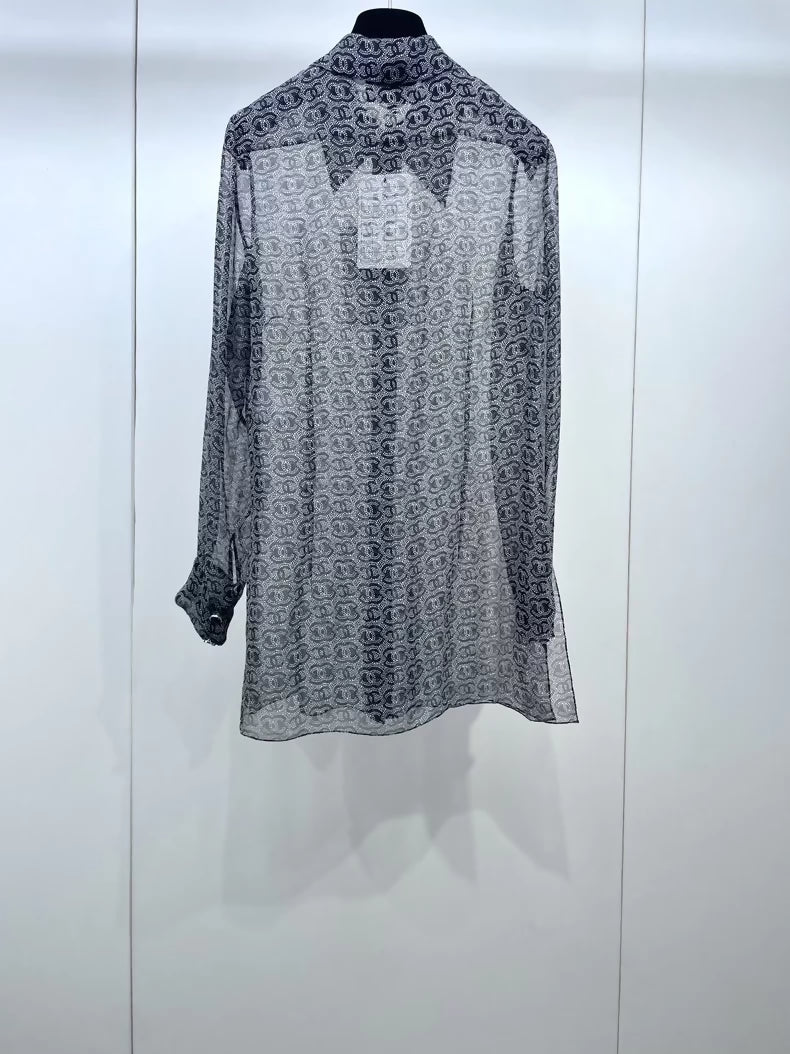 Chanel 23A double-C sheer silk shirt