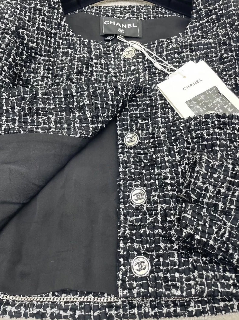 Chanel 24B black and white tweed jacket