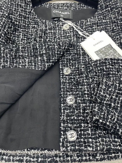 Chanel 24B black and white tweed jacket