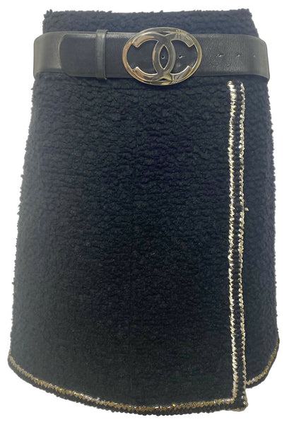 Chanel 06A Extra Wide Black Lambskin Leather Oval CC Silver Buckle Belt Size 85/34