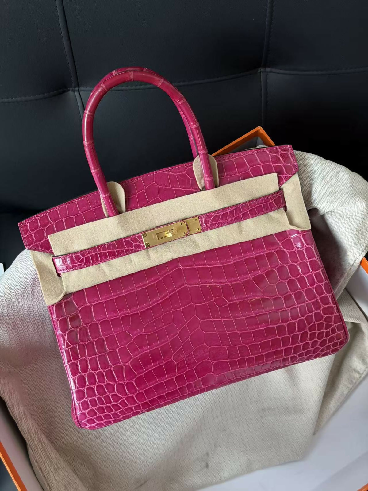 Hermès Birkin 30 Anémone Shiny Niloticus Crocodile with Gold Hardware Square
