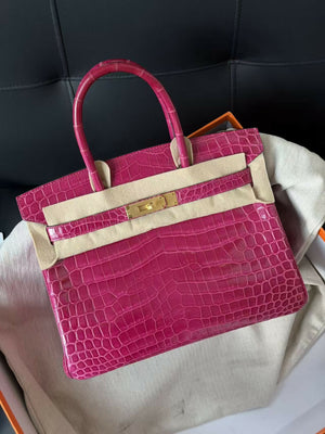 Hermès Birkin 30 Anémone Shiny Niloticus Crocodile with Gold Hardware Square