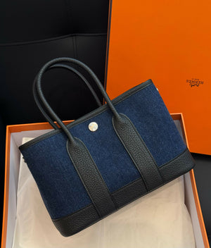 Hermès Mini Garden Party Denim & Leather with Palladium Hardware