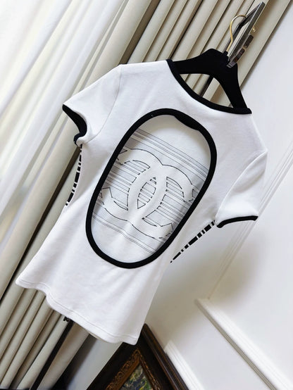 Chanel 23C white with black backless T-shirt