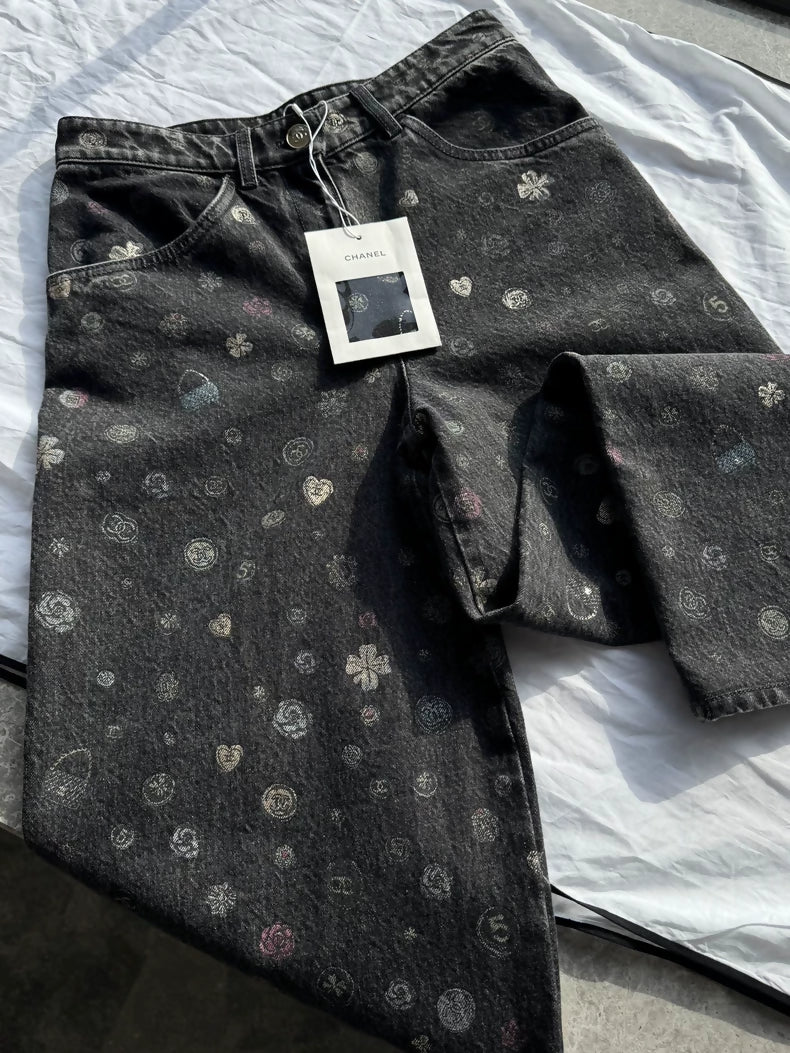 Chanel 25B Washed Grey Straight Leg Pants wi