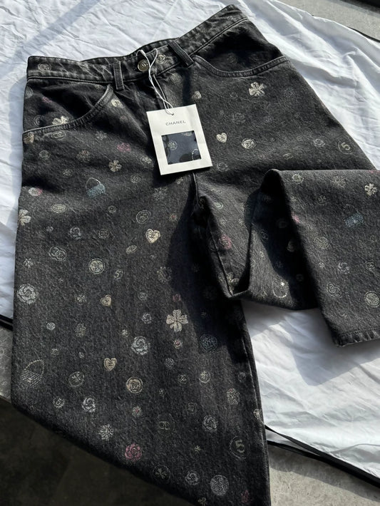 Chanel 25B Washed Grey Straight Leg Pants wi