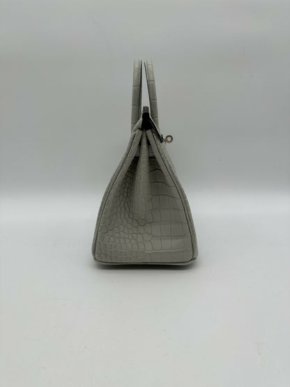 Hermès Birkin 25 Matte Alligator Gris Neve PHW W 2025