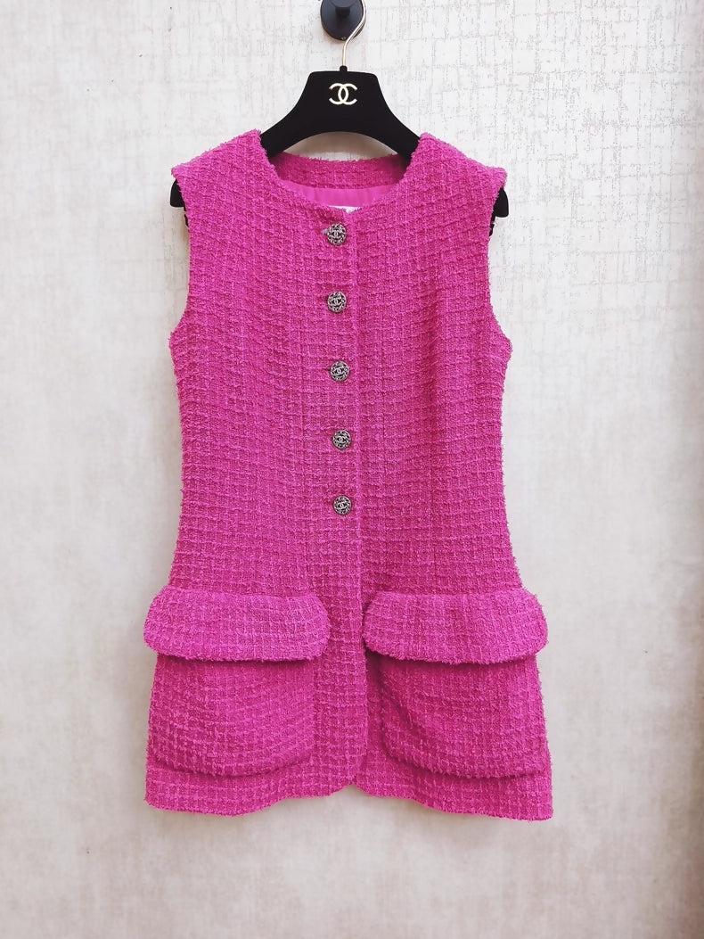 Chanel 22S Barbie Pink Sleeveless Tweed Vest