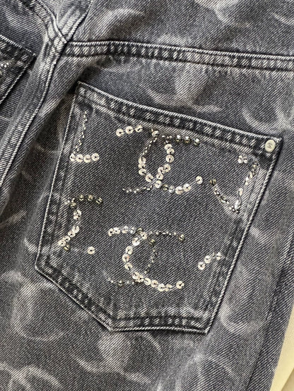 Chanel 23B Black boyfriend Wide Leg Jeans