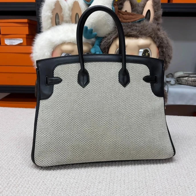 Hermes Birkin 35 Canvas and black Leather Palladium hardware