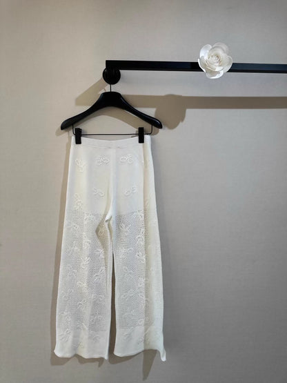 Chanel 24P bow knit wide-leg pants