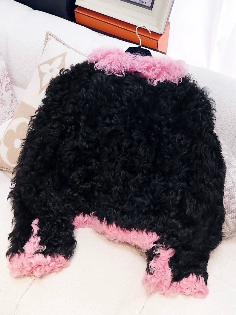 Chanel 21K Black and Pink Wool Fur jacket