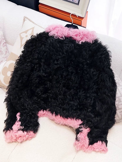 Chanel 21K Black and Pink Wool Fur jacket