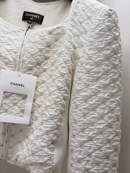 Chanel 21N ecru white Embroidered Lambswool Jacket