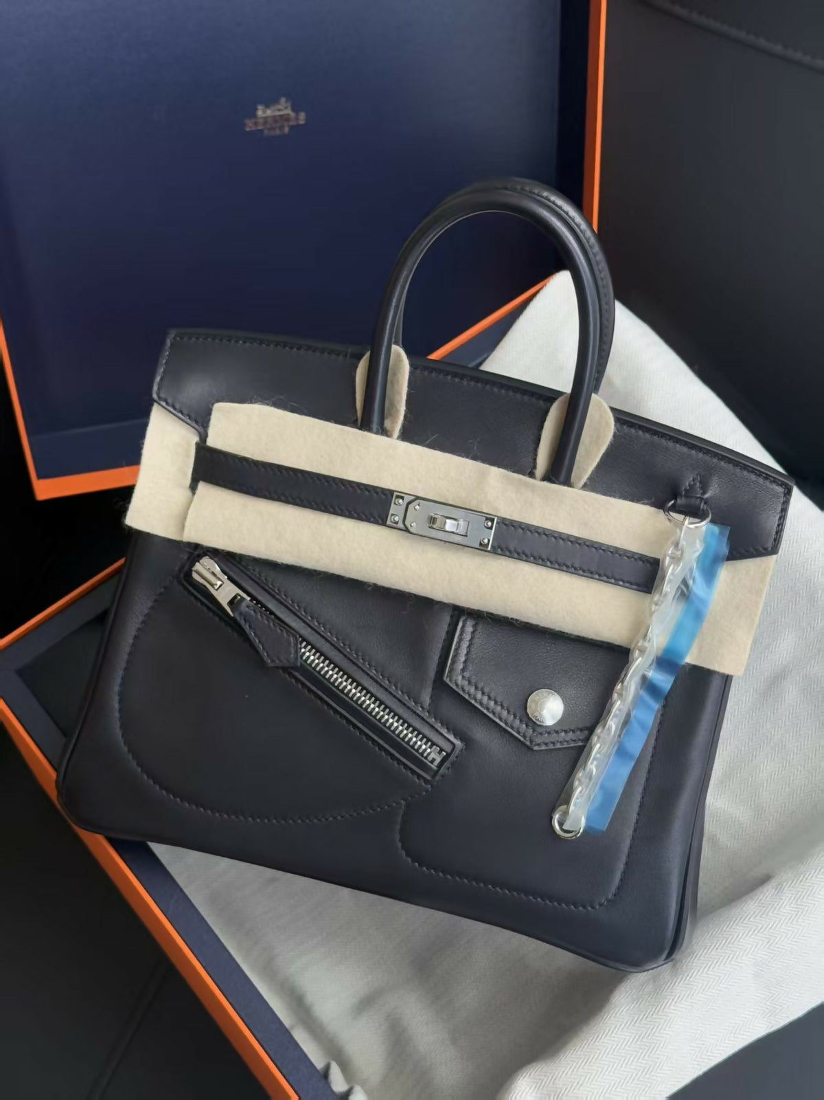 Hermès Birkin 25 Rock Noir / Black Volupto & Smooth Calfskin Leather with Palladium Hardware