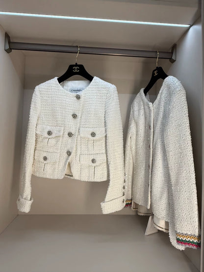 Chanel 22C white tweed jacket