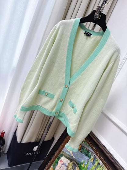 Chanel 23S Mint Green Cashmere Knit Cardigan