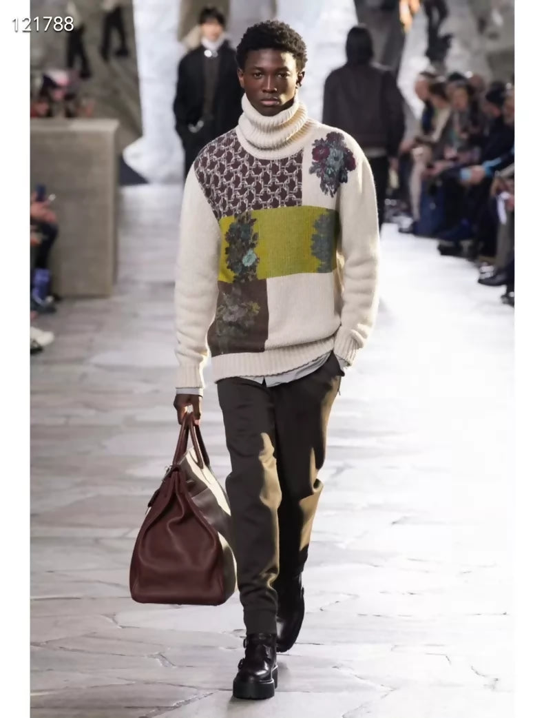 Hermes floral cashmere knit turtleneck Men's sweater