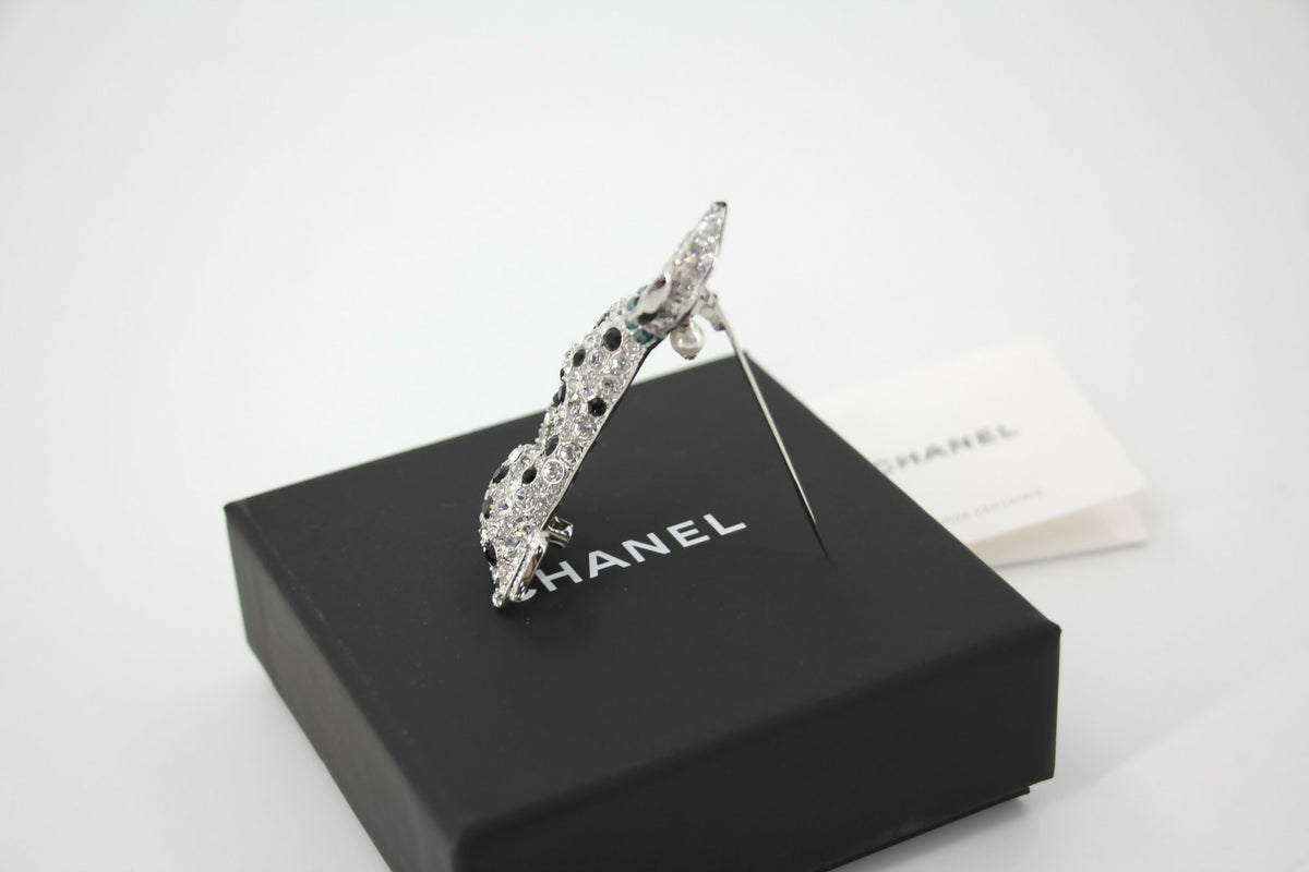 Chanel B26A Rhinestone Black Silver Green Dalmatian Brooch
