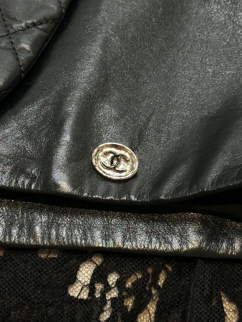 Chanel 23A black leather & lace jacket