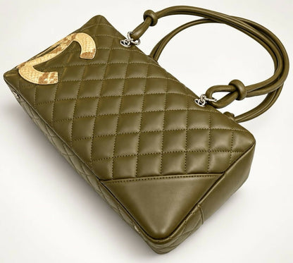 Chanel 2005 Large Ligne Cambon Hunter Green Python CC Bowler Bag Tote