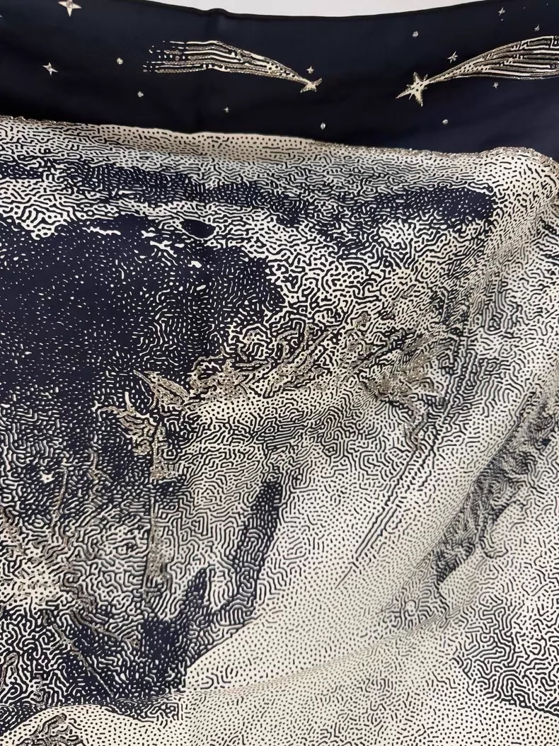 Hermes Limited Edition Deep Blue Moon Silk Scarf