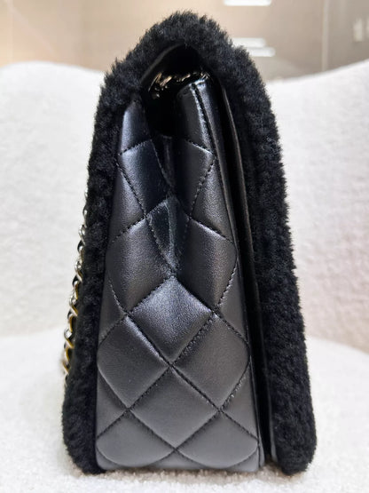 Chanel 2018 Jumbo Classic Flap “Pop Art No.5” Bag, Shearling and Lambskin with Silver Hardware