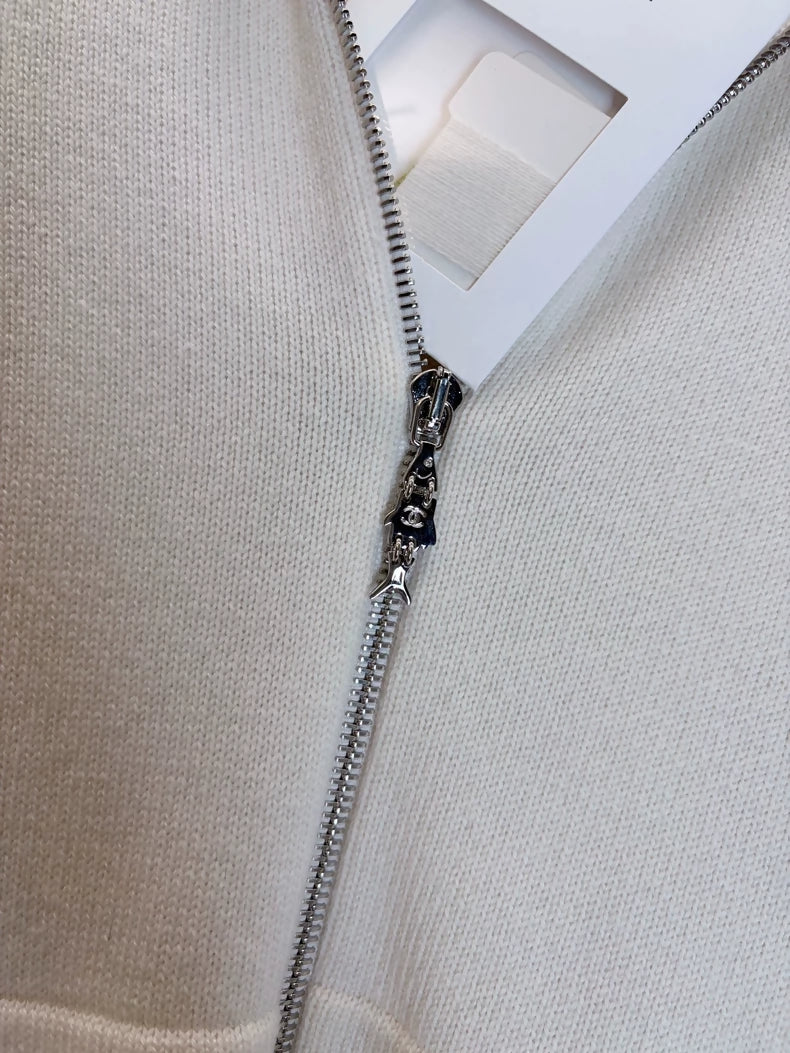 Chanel 25C White Yellow Cashmere Hooded Cardigan