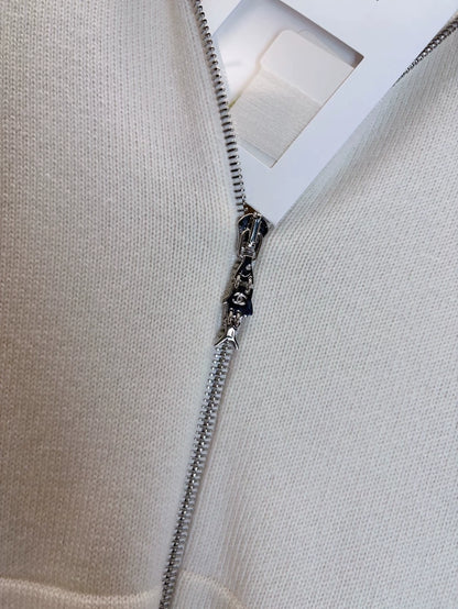 Chanel 25C White Yellow Cashmere Hooded Cardigan