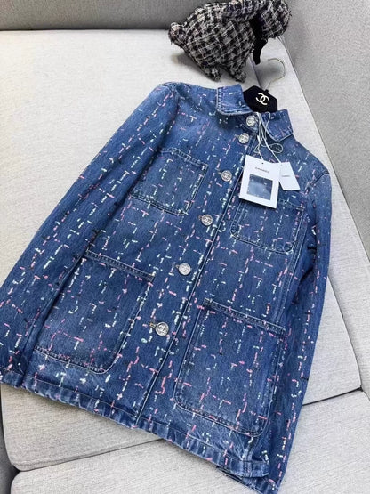Chanel 23A Sequin Embroidered Denim Jacket