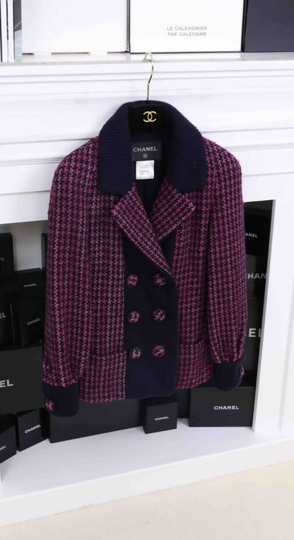 Chanel 2016 Black Purple Houndstooth Jacket