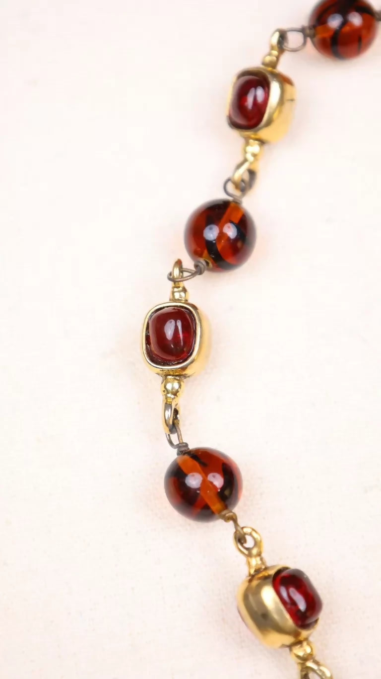 Chanel 1985 Ruby and Emerald Glass Pendant Necklace