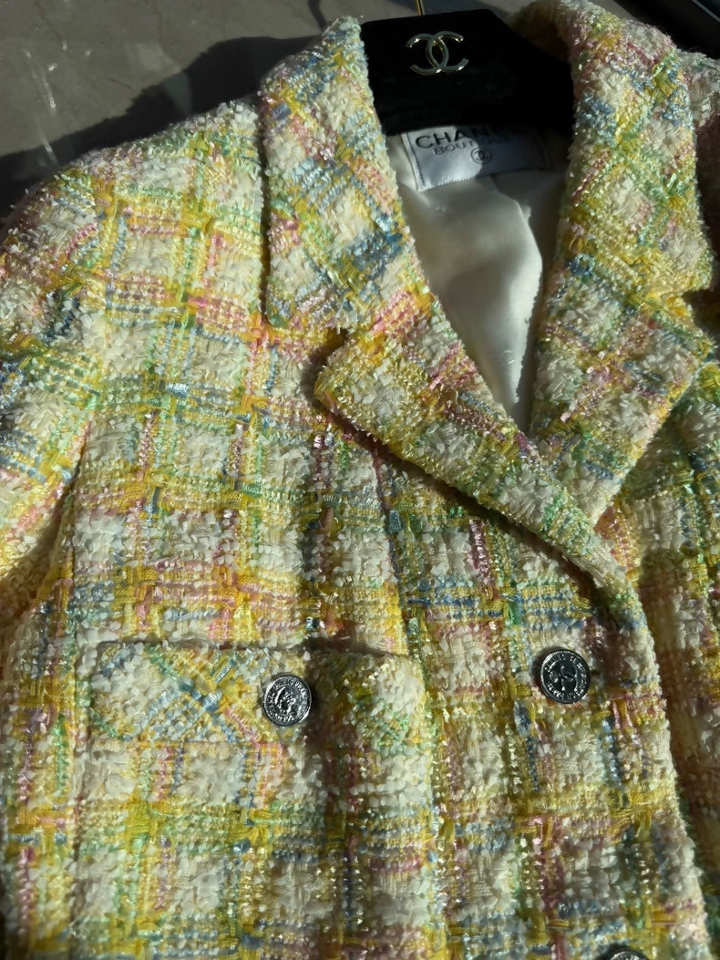 Chanel vintage green white tweed jacket