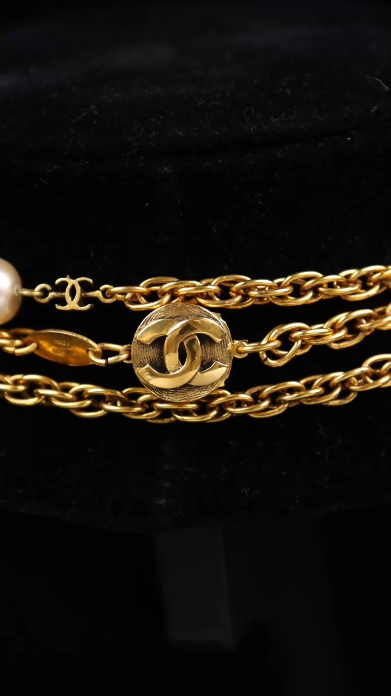 Chanel Plain Gold and Pearl Patchwork Long Necklace/Sweater Chain