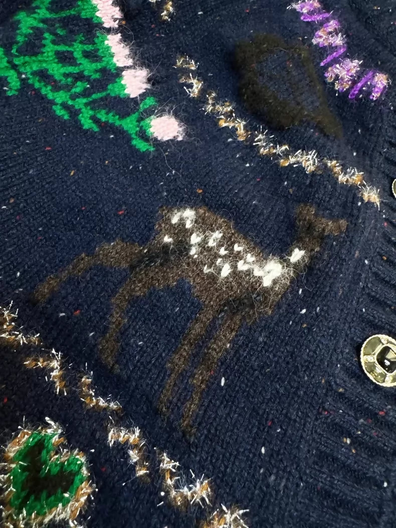 Chanel 25n Coco Neige Ski Collection navy blue knit cardigan