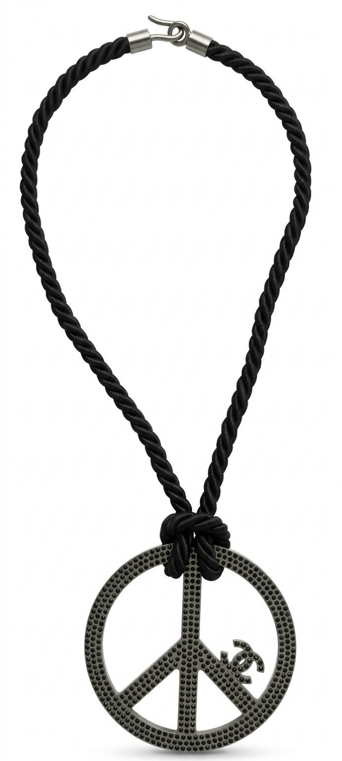 Chanel 08P XL Crystal Peace Sign CC Statement Pendant Necklace, rare