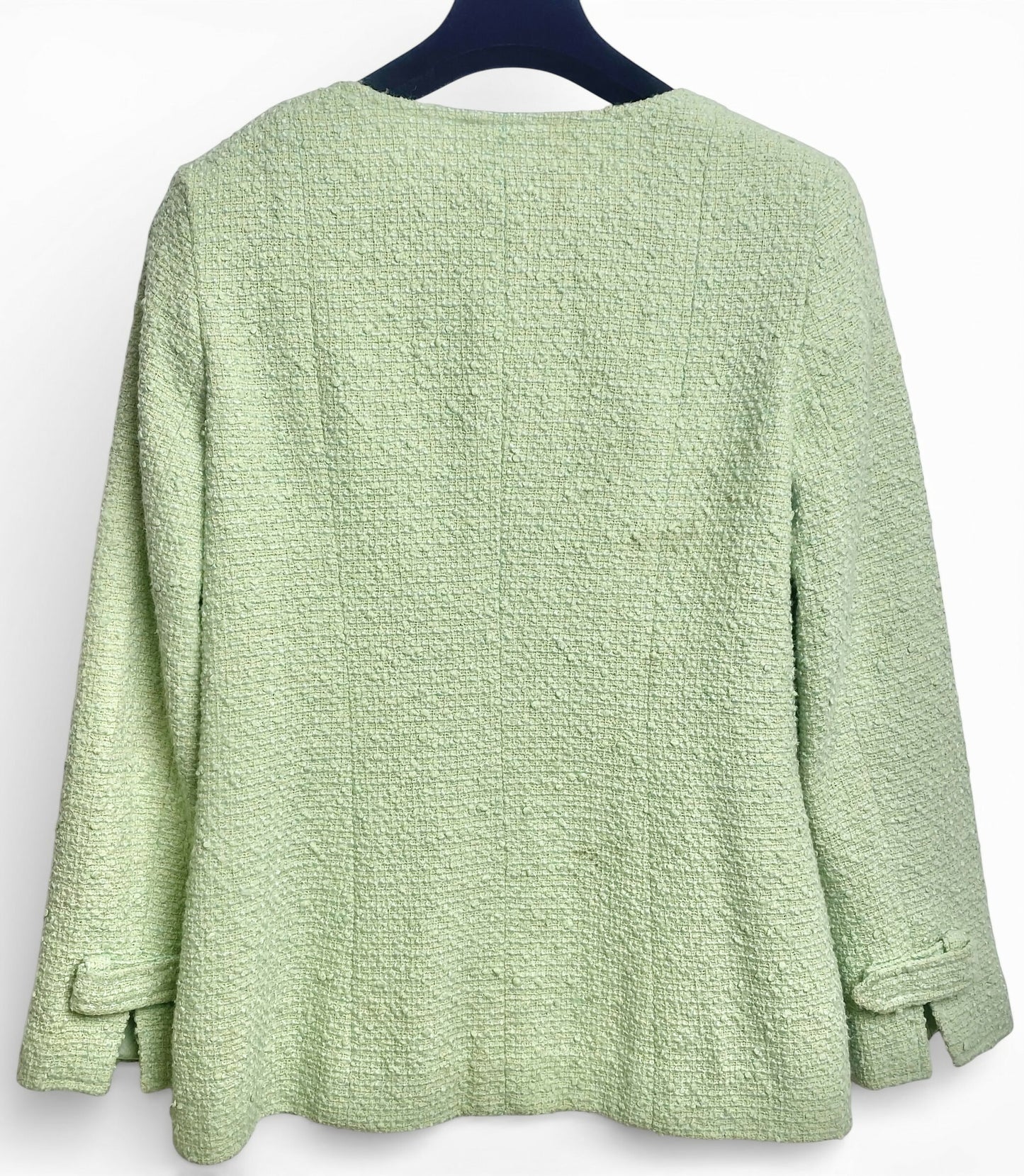 Chanel 04C Mint Green Tweed Boucle Zippered Appliqués Jacket FR 42