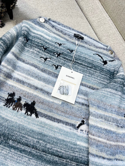 Chanel 24k mixed-color striped and embroidered off-the-shoulder top
